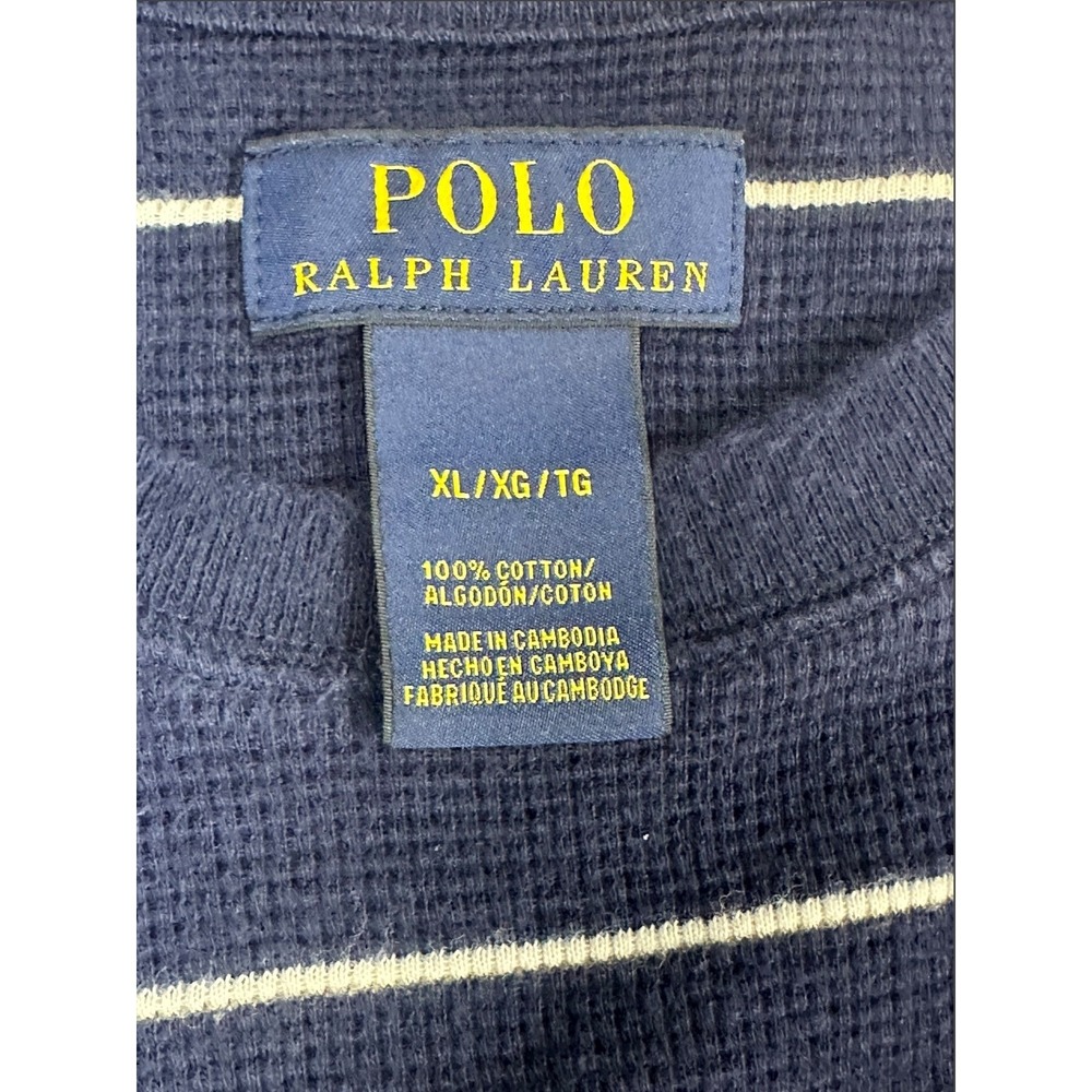 Polo Ralph Lauren Mens XL Thermal Shirt Navy Blue White Striped Waffle Knit L/S
